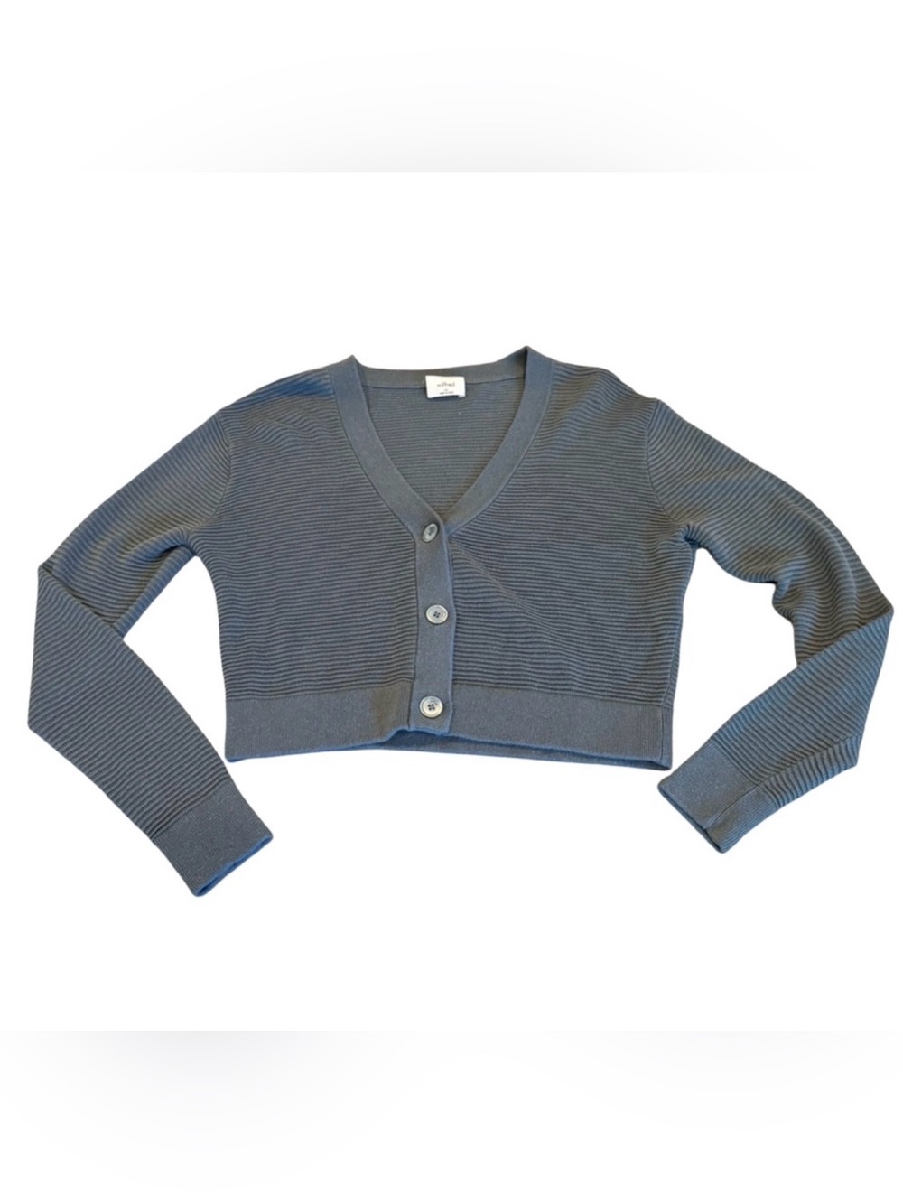 Wilfred Aritzia Ribbed Button Front Cropped Cardigan XS Blue Grey slate